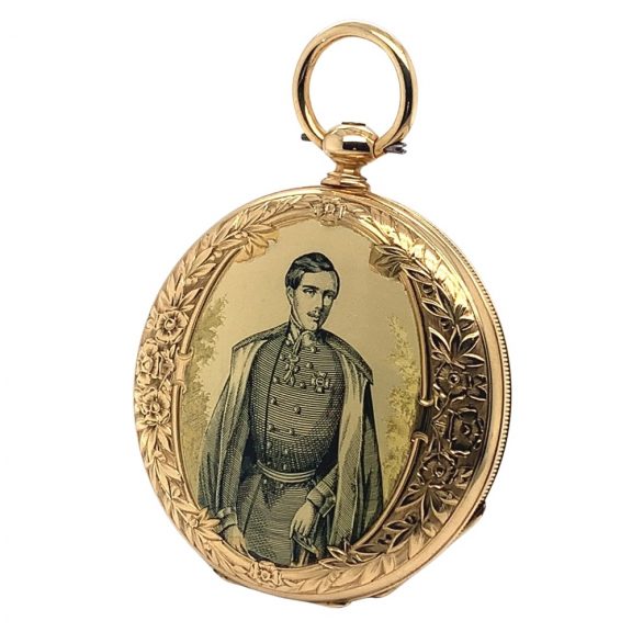 Swiss gold lever pocket watch with enamel portrait Circa 1833 Swiss gold lever pocket watch with enamel portrait Circa 1833