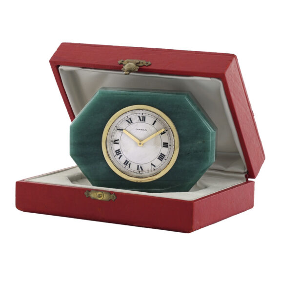 French gilt keyless aventurine quartz clock Circa 1950