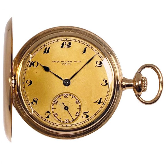 Flat Swiss gold keyless hunting cased pocket watch Circa 1917