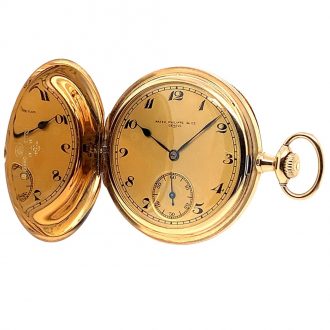 Flat Swiss gold keyless hunting cased pocket watch Circa 1917