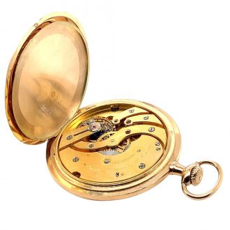 Flat Swiss gold keyless hunting cased pocket watch Circa 1917