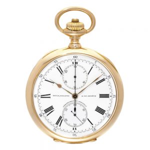 Gold Swiss chronograph watch with registers Circa 1906