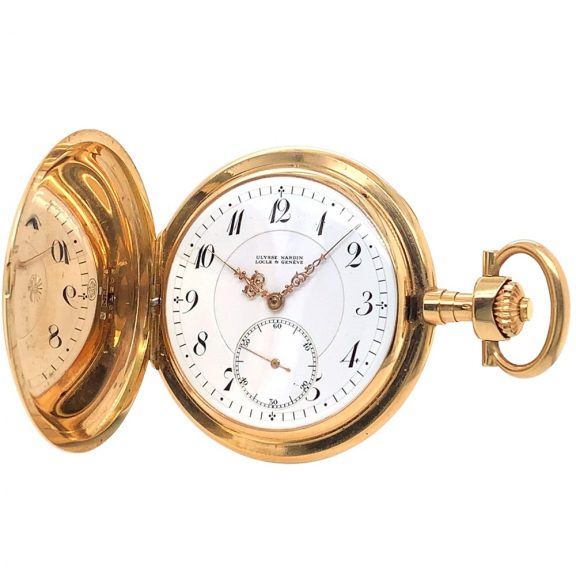 Swiss 14K gold keyless hunting cased pocket watch Circa 1914