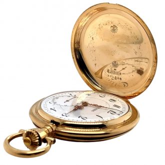 Swiss 14K gold keyless hunting cased pocket watch Circa 1914