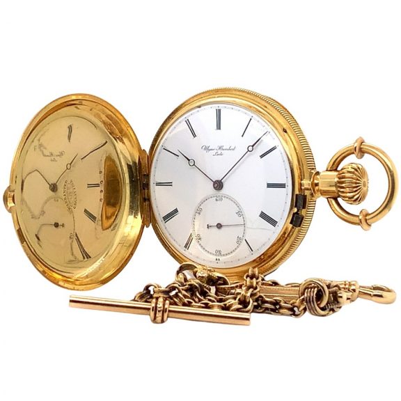 Heavy Swiss gold lever hunting cased pocket watch Circa 1873 Heavy Swiss gold lever hunting cased pocket watch Circa 1873