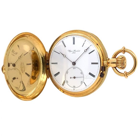 Heavy Swiss gold lever hunting cased pocket watch Circa 1873 Heavy Swiss gold lever hunting cased pocket watch Circa 1873