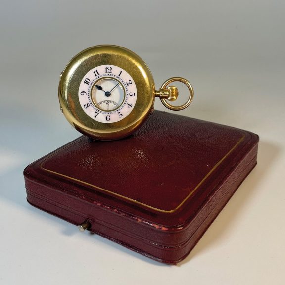 Fine English 18K gold half hunting cased lever watch Circa 1902 Fine English 18K gold half hunting cased lever watch Circa 1902
