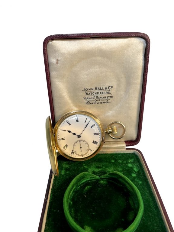 Fine English 18K gold half hunting cased lever watch Circa 1902 Fine English 18K gold half hunting cased lever watch Circa 1902
