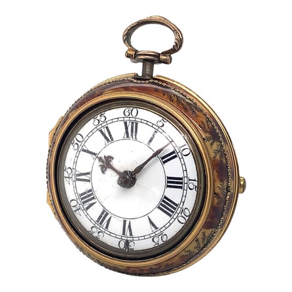 English watch in under painted tortoiseshell pair cases Circa 1770 English watch in under painted tortoiseshell pair cases Circa 1770