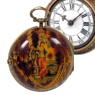 English watch in under painted tortoiseshell pair cases Circa 1770