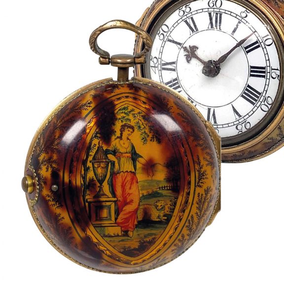 English watch in under painted tortoiseshell pair cases Circa 1770