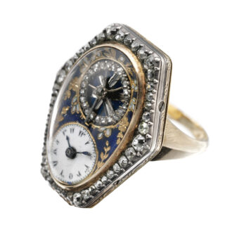 Rare Swiss gold, enamel and diamond ring watch Circa 1800
