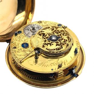 English early gold enamel pair cased pocket watch Circa 1774