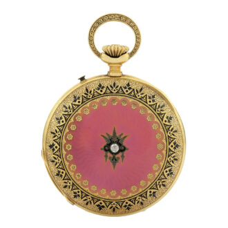 Gold French enamel and diamond-set keyless lever Crca 1880