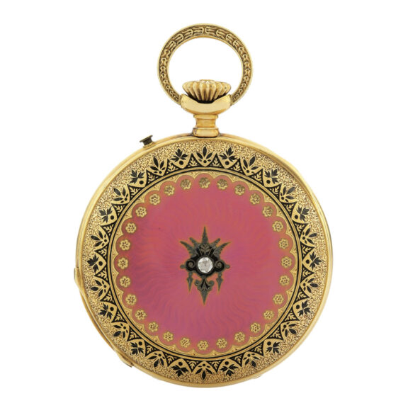 Gold French enamel and diamond-set keyless lever Crca 1880 Gold French enamel and diamond-set keyless lever Crca 1880