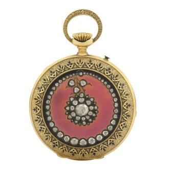 Gold French enamel and diamond-set keyless lever Crca 1880