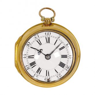 English gold open faced cylinder watch in pair cases Circa 1777