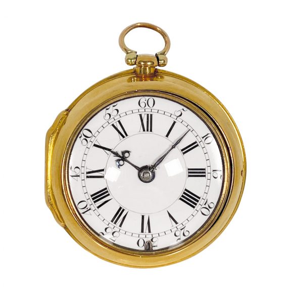 English gold open faced cylinder watch in pair cases Circa 1777