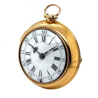 English gold open faced cylinder watch in pair cases Circa 1777