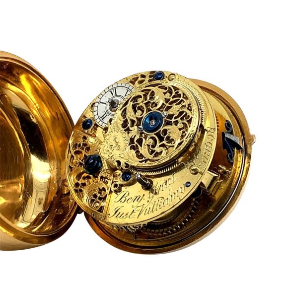 English gold open faced cylinder watch in pair cases Circa 1777 English gold open faced cylinder watch in pair cases Circa 1777