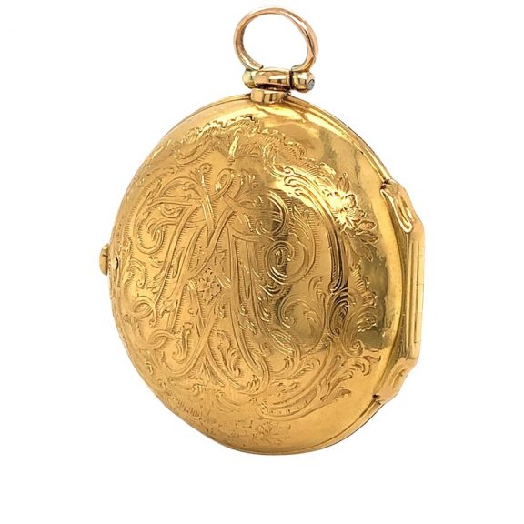 English gold open faced cylinder watch in pair cases Circa 1777 English gold open faced cylinder watch in pair cases Circa 1777