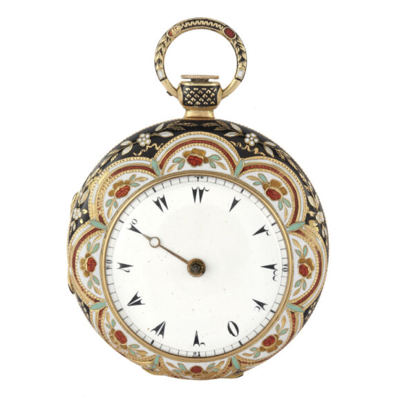 Swiss gold and enamel watch with eccentric dial Circa 1820 Swiss gold and enamel watch with eccentric dial Circa 1820