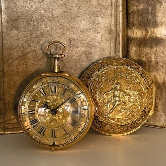 Heavy English gold pair cased verge pocket watch Circa 1710