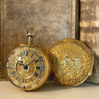 Heavy English gold pair cased verge pocket watch Circa 1710
