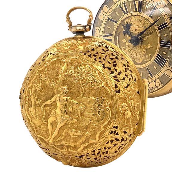 Heavy English gold pair cased verge pocket watch Circa 1710