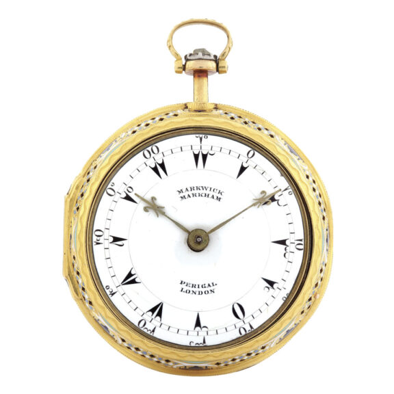 Fine and rare English gold and enamel clock watch Circa 1796 Fine and rare English gold and enamel clock watch Circa 1796
