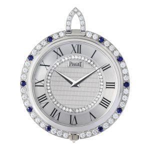 Swiss platinum, diamond and sapphire-set watch Circa 1980