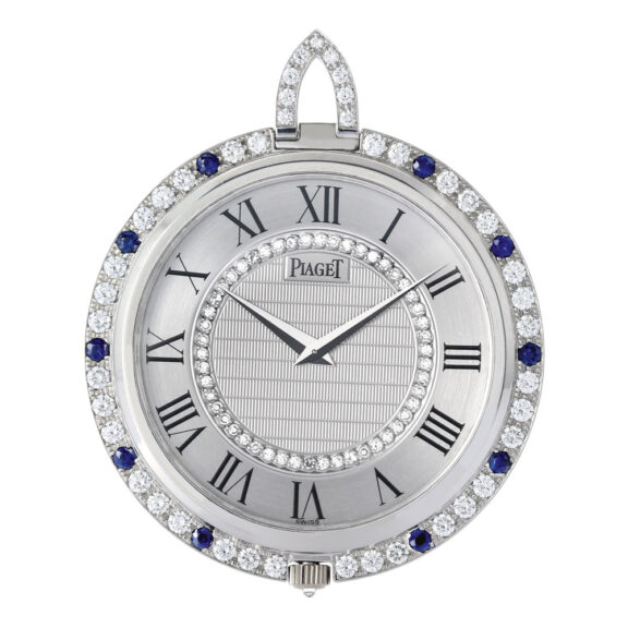 Swiss platinum, diamond and sapphire-set watch Circa 1980
