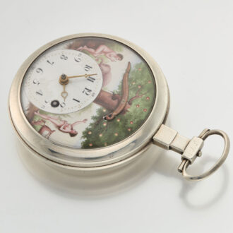A Swiss silver verge pocket watch with automaton Circa 1795 A Swiss silver verge pocket watch with automaton Circa 1795