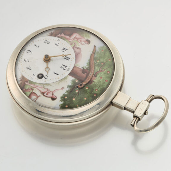 A Swiss silver verge pocket watch with automaton Circa 1795 A Swiss silver verge pocket watch with automaton Circa 1795