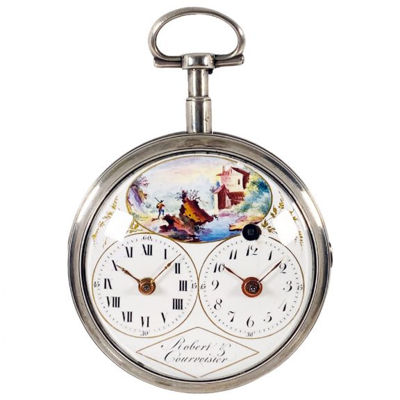 Rare Swiss silver pocket watch with two time zones Circa 1800