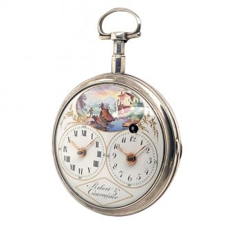 Rare Swiss silver pocket watch with two time zones Circa 1800