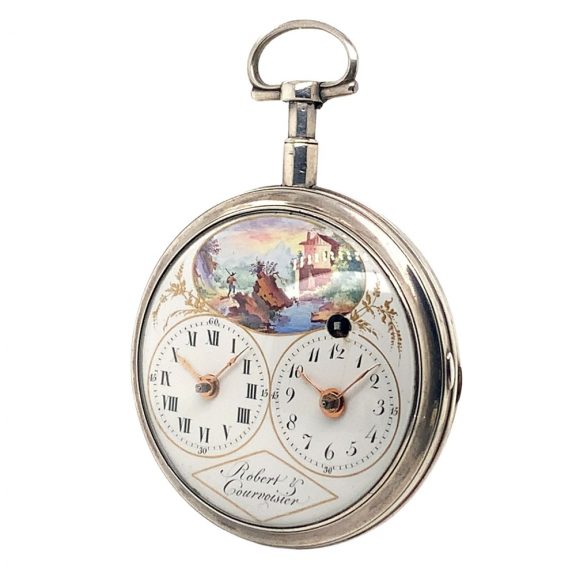 Rare Swiss silver pocket watch with two time zones Circa 1800 Rare Swiss silver pocket watch with two time zones Circa 1800