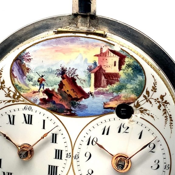 Rare Swiss silver pocket watch with two time zones Circa 1800 Rare Swiss silver pocket watch with two time zones Circa 1800