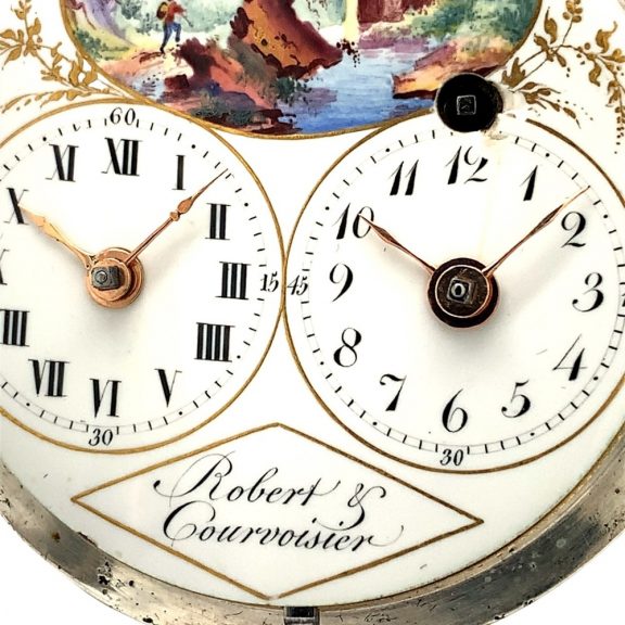 Rare Swiss silver pocket watch with two time zones Circa 1800 Rare Swiss silver pocket watch with two time zones Circa 1800