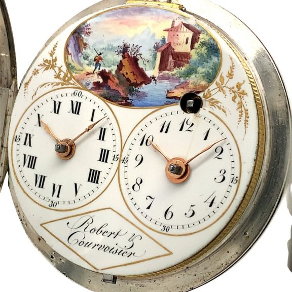 Rare Swiss silver pocket watch with two time zones Circa 1800 Rare Swiss silver pocket watch with two time zones Circa 1800