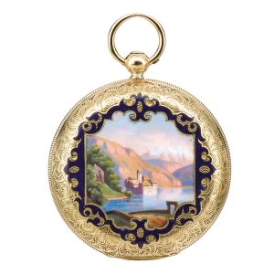 Swiss 18k gold and enamel hunting cased watch Circa 1840