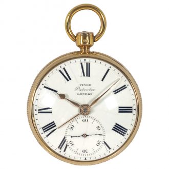 Unique English gold cylinder pocket watch with alarm Circa 1817