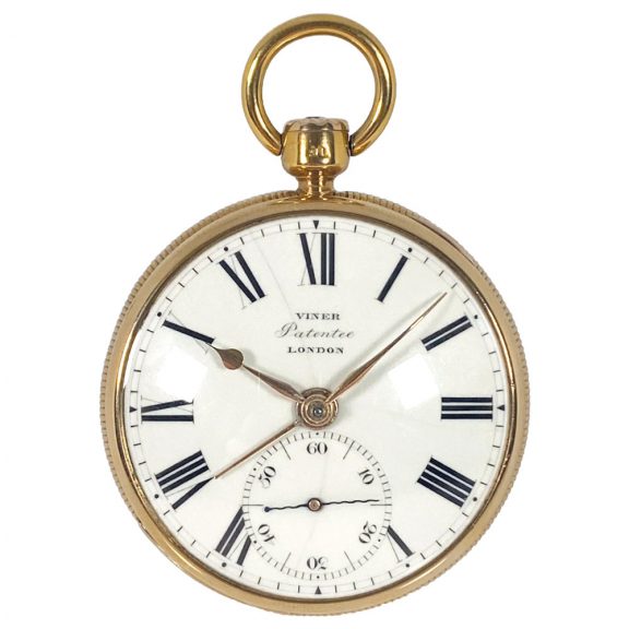 Unique English gold cylinder pocket watch with alarm Circa 1817
