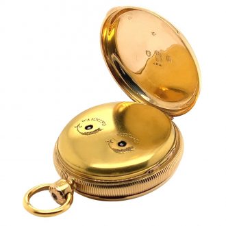 Unique English gold cylinder pocket watch with alarm Circa 1817