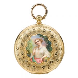 Swiss yellow gold and enamel hunting-cased lever Circa 1840