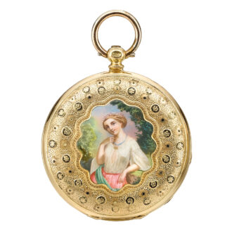 Swiss yellow gold and enamel hunting-cased lever Circa 1840