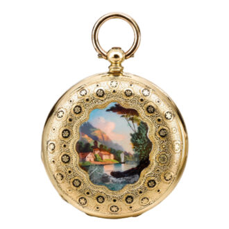Swiss yellow gold and enamel hunting-cased lever Circa 1840