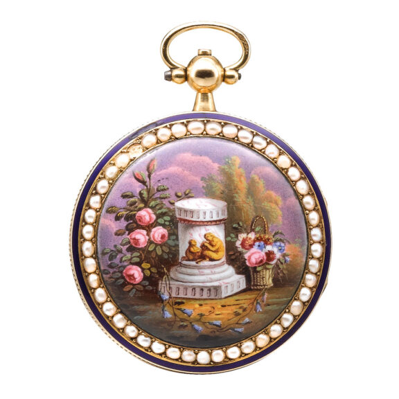 French gold, enamel and seed pearl set watch Circa 1820 French gold, enamel and seed pearl set watch Circa 1820