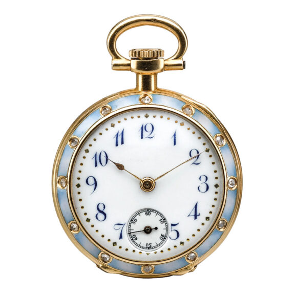 Swiss yellow gold enamel and diamond set watch Circa 1920 Swiss yellow gold enamel and diamond set watch Circa 1920