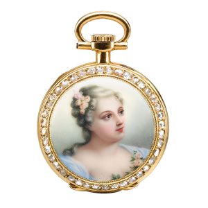Swiss yellow gold enamel and diamond set watch Circa 1920